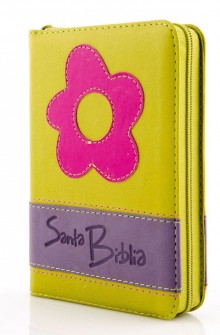 Santa Biblia Compacta, con Cierre, Reina Valera 1960, imitacion piel, duotono verde lila flor rosada de Sociedades B�blicas Unidas