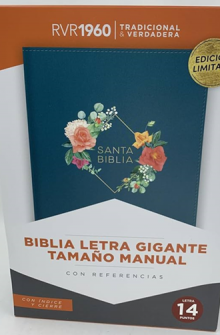 Biblia letra gigante tamao manual reina 1960 simipiel ndice turquesa cierre 14 puntos de Broadman & Holman