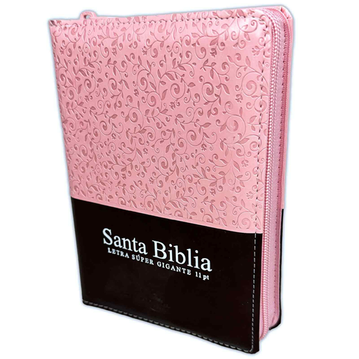 Biblia compacta letra gigante con cierre e �ndice rosa caf�