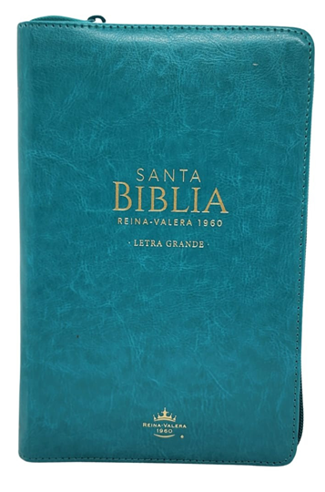 Biblia Reina Valera 1960 tamaño manual letra grande con cierre turquesa