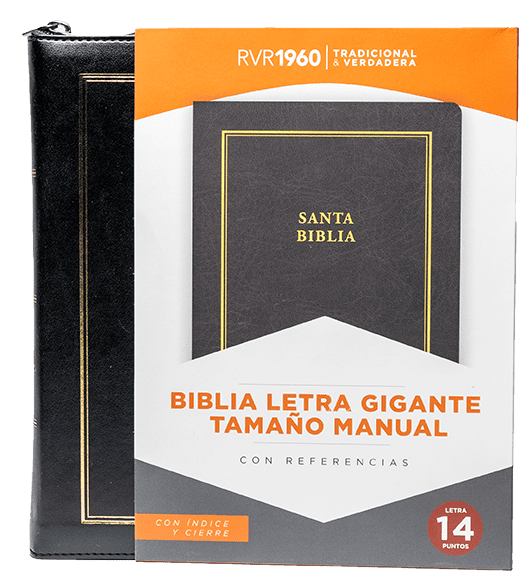 Biblia letra gigante tamaño manual reina 1960 simipiel índice negro cierre 14 puntos